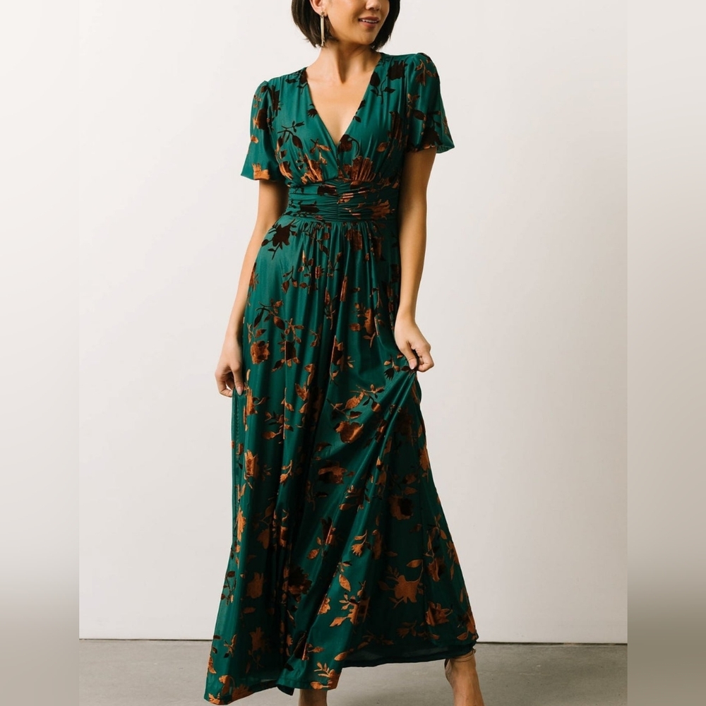 Baltic Born Leslie Velvet Maxi Dress | Bronze + Jade - L